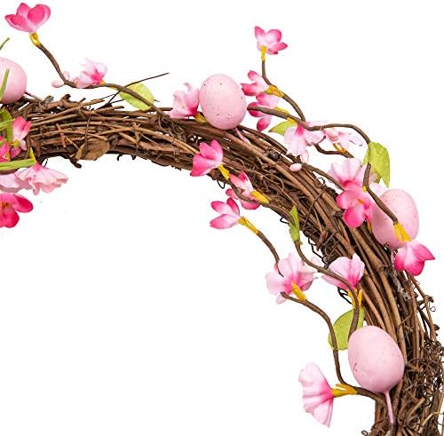 27 Inch Artificial Easter Wreath Spring Wreath for Front Door with Pink Eggs and Flowers Bunny with Green Bow, alternate view