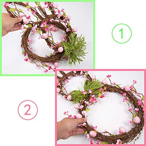 27 Inch Artificial Easter Wreath Spring Wreath for Front Door with Pink Eggs and Flowers Bunny with Green Bow, alternate view