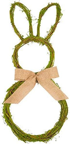 27 Inch Artificial Easter Wreath with Moss and Burlap Bow Spring Bunny Wreath for Front Door Easter Decorations