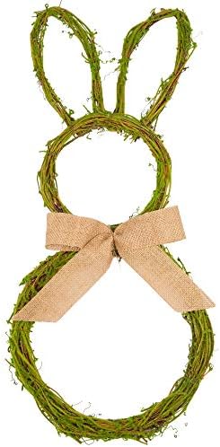 27 Inch Artificial Easter Wreath with Moss and Burlap Bow Spring Bunny Wreath for Front Door Easter Decorations