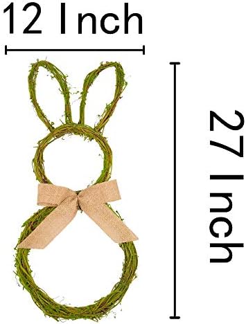 27 Inch Artificial Easter Wreath with Moss and Burlap Bow Spring Bunny Wreath for Front Door Easter Decorations, alternate