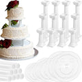 27 Pcs Cake Tier Stacking Kit with 12 Roman Columns Cake Pillars in white, clear