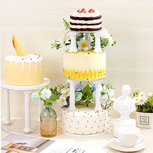 27 Pcs Cake Tier Stacking Kit with 12 Roman Columns Cake Pillars in white, clear, alternate view 2