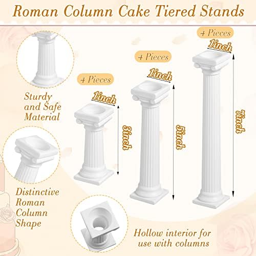 27 Pcs Cake Tier Stacking Kit with 12 Roman Columns Cake Pillars in white, clear, alternate view 3
