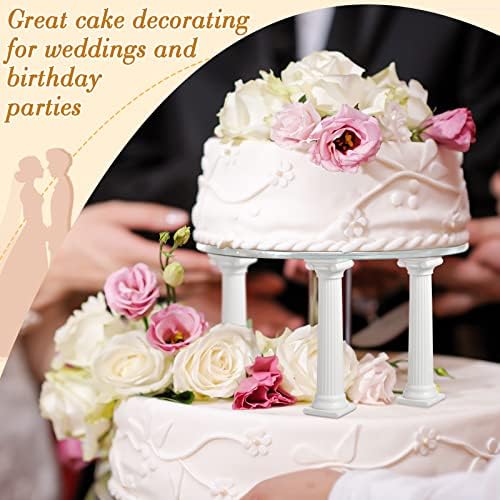 27 Pcs Cake Tier Stacking Kit with 12 Roman Columns Cake Pillars in white, clear, alternate view 5