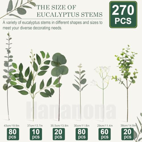270 Pcs Mixed Eucalyptus Leaves Stems Artificial Greenery Bulk, alternate view 3