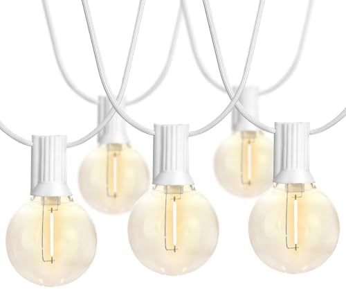 27FT White Outdoor String Lights with 14 G40 LED Bulbs in White