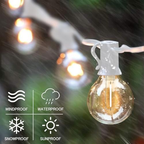 27FT White Outdoor String Lights with 14 G40 LED Bulbs in White, alternate view 3