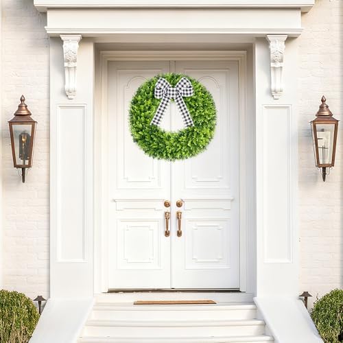 28" Faux Round Boxwood Wreath, Artificial Large Boxwood Wreath Front Door Wreaths Artificial Spring Summer, alternate view 2