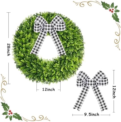 28" Faux Round Boxwood Wreath, Artificial Large Boxwood Wreath Front Door Wreaths Artificial Spring Summer, alternate view 3