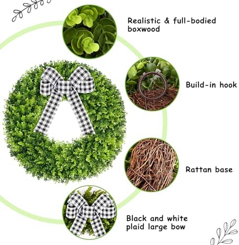 28" Faux Round Boxwood Wreath, Artificial Large Boxwood Wreath Front Door Wreaths Artificial Spring Summer, alternate view 4