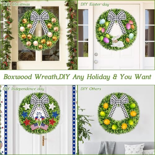 28" Faux Round Boxwood Wreath, Artificial Large Boxwood Wreath Front Door Wreaths Artificial Spring Summer, alternate view 5