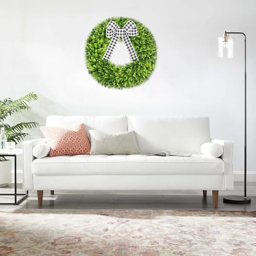 28" Faux Round Boxwood Wreath, Artificial Large Boxwood Wreath Front Door Wreaths Artificial Spring Summer, alternate view 6