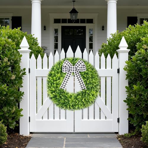 28" Faux Round Boxwood Wreath, Artificial Large Boxwood Wreath Front Door Wreaths Artificial Spring Summer, alternate view 7