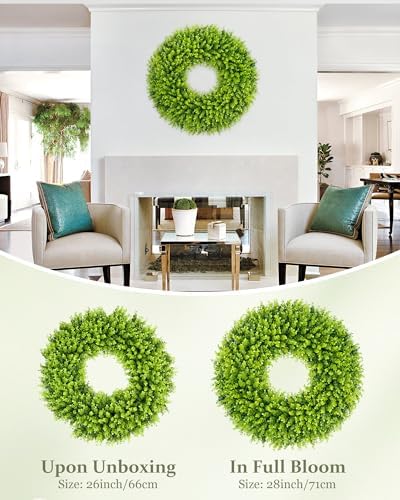 28 inch Boxwood Wreath, Artificial Large Spring Wreaths for Front Door with Yellow Sash can DIY Shaped, Summer, alternate