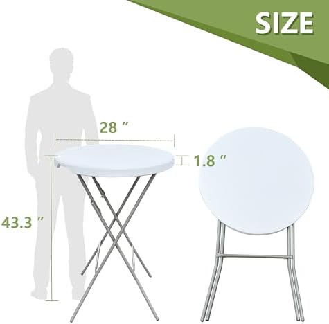 28 inch Cocktail Table, 43in Tall Foldable High Top Folding Table, alternate view 3