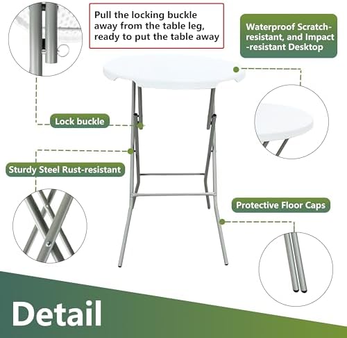 28 inch Cocktail Table, 43in Tall Foldable High Top Folding Table, alternate view 4