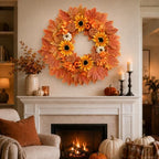 28-Inch Fall Wreath for Front Door, Maple Leaves, Sunflowers and Pumpkins, alternate view 6