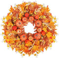 28 Inch Fall Wreath for Front Door, Pumpkins and Maple Leaves