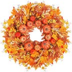 28 Inch Fall Wreath for Front Door, Pumpkins and Maple Leaves