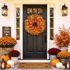 28 Inch Fall Wreath for Front Door, Pumpkins and Maple Leaves, alternate view 3