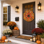 28 Inch Fall Wreath for Front Door, Pumpkins and Maple Leaves, alternate view 4