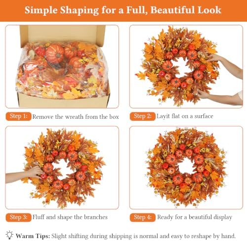 28 Inch Fall Wreath for Front Door, Pumpkins and Maple Leaves, alternate view 7
