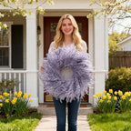28 Inch Farmhouse Purple Flocked Cypress Spring Wreath Outdoor, alternate view 4