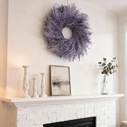 28 Inch Farmhouse Purple Flocked Cypress Spring Wreath Outdoor, alternate view 5