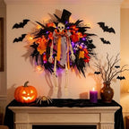28 Inch Halloween Skeleton Wreath for Front Door with Lights, alternate view 2