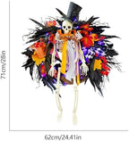 28 Inch Halloween Skeleton Wreath for Front Door with Lights, alternate view 3