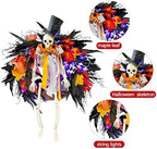 28 Inch Halloween Skeleton Wreath for Front Door with Lights, alternate view 4