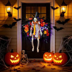 28 Inch Halloween Skeleton Wreath for Front Door with Lights, alternate view 5