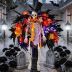 28 Inch Halloween Skeleton Wreath for Front Door with Lights, alternate view 6