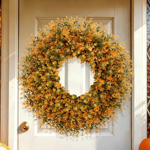 28 Inch Large Fall Boxwood Wreaths for Front Door Decoration(Orange), alternate view 2