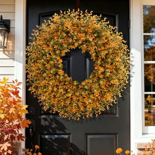 28 Inch Large Fall Boxwood Wreaths for Front Door Decoration(Orange), alternate view 3