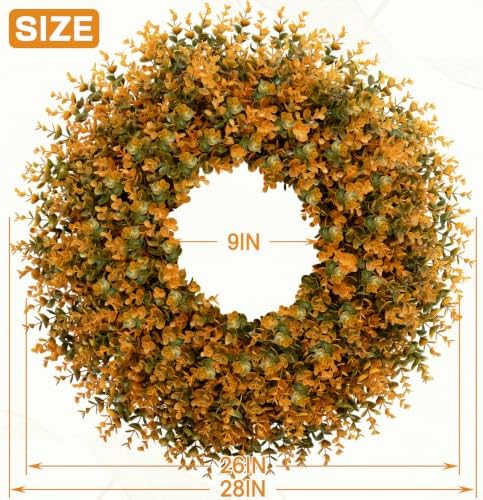 28 Inch Large Fall Boxwood Wreaths for Front Door Decoration(Orange), alternate view 4