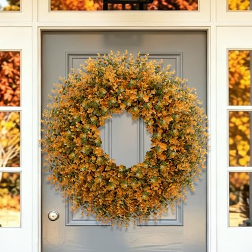28 Inch Large Fall Boxwood Wreaths for Front Door Decoration(Orange), alternate view 5