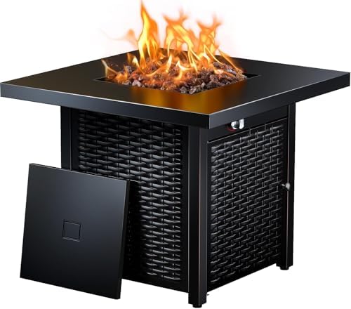 28-Inch Propane Fire Pit - 50,000 BTU Outdoor Gas Steel Fire Table with Lid & Lava Rock, Adds Warmth & Ambience