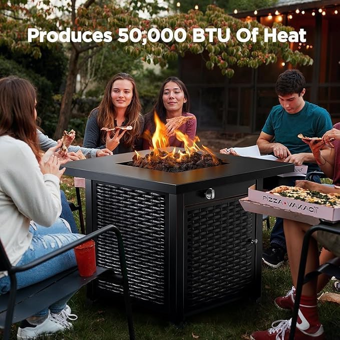 28-Inch Propane Fire Pit - 50,000 BTU Outdoor Gas Steel Fire Table with Lid & Lava Rock, Adds Warmth & Ambience, alternate