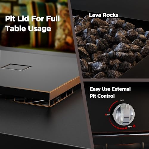 28-Inch Propane Fire Pit - 50,000 BTU Outdoor Gas Steel Fire Table with Lid & Lava Rock, Adds Warmth & Ambience, alternate