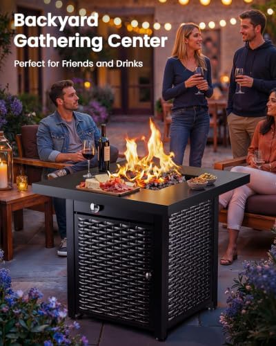28 Inch Propane Fire Pit CSA-Listed Outdoor Fire Pit Table, 50,000 BTU Steel Gas Fire Pits with Lid and Lava, alternate view