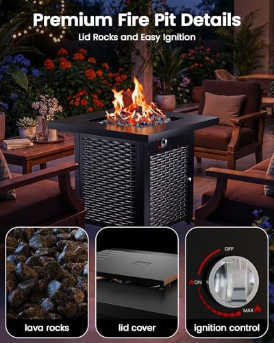 28 Inch Propane Fire Pit CSA-Listed Outdoor Fire Pit Table, 50,000 BTU Steel Gas Fire Pits with Lid and Lava, alternate view