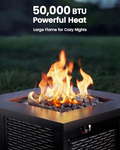 28 Inch Propane Fire Pit CSA-Listed Outdoor Fire Pit Table, 50,000 BTU Steel Gas Fire Pits with Lid and Lava, alternate view
