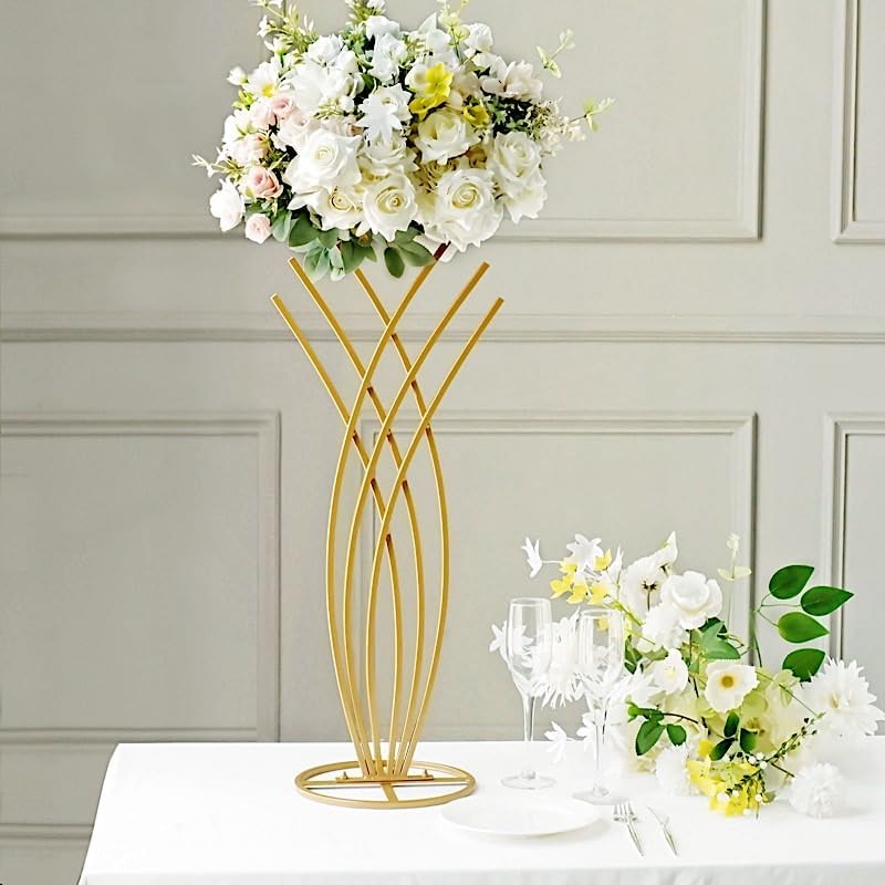 28 inches Gold Metal Mermaid Tail Design Flower Display Stand | 28" Tall Floral Golden Frame Table Centerpiece, alternate