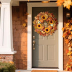 28" Large Artificial Maple Leaves Fall Wreath for Front Door(Orange-Yellow), alternate view 3