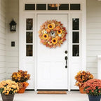 28" Large Artificial Maple Leaves Fall Wreath for Front Door(Orange-Yellow), alternate view 4