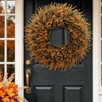 28" Large Fall Boxwood Wreaths for Front Door Decoration(Orange) in Orange, alternate view 3