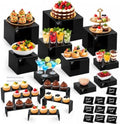 28 Pcs Display Risers with Buffet Riser Tiered Display Stand, Black in Black