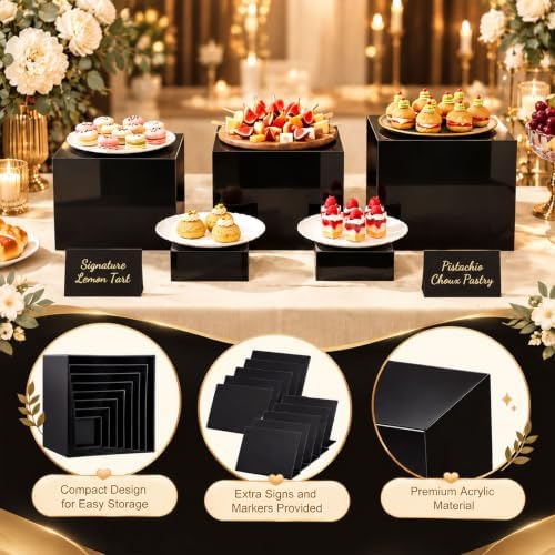 28 Pcs Display Risers with Buffet Riser Tiered Display Stand, Black in Black, alternate view 4